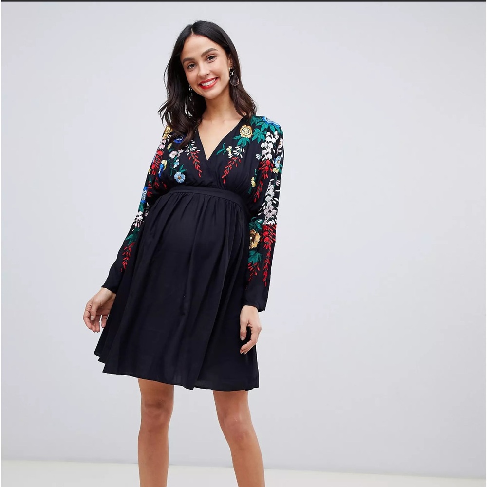ASOS embroidered floral faux wrap stunning dress